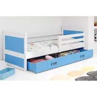 BMS - 90X200 - Jongeren Bed - Wit/Blauw - Inclusief Matras en Lade