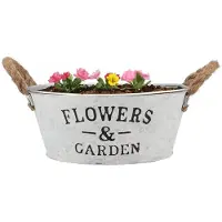 DK Design Plantenpot/bloempot schaal Jardin- zink - wit - D23 x H9 cm