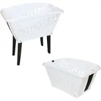 Alpfa – Wasmand – Wasmand Op Poten – Met Inklapbare Poten – Kunststof – Wit – 52 Liter – 69x40x33