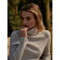 REPEAT cashmere Ribgebreide coltrui van biologische cashmere - Maat 42 - Snow - Dames -