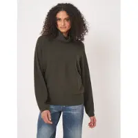 REPEAT cashmere Ruimvallende coltrui van biologische kasjmier - Maat 38 - Khaki - Dames -