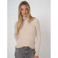REPEAT cashmere Ribgebreide coltrui van biologische cashmere - Maat 42 - Natural - Dames -