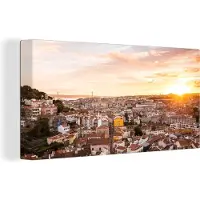 MuchoWow Grote wanddecoratie - Uitzicht over Lissabon Canvas - 200x100 cm - XXL decoratie