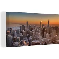 MuchoWow Grote wanddecoratie - Chicago bij nacht Canvas - 200x100 cm - XXL decoratie