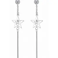 Charme Bijoux Ster Staafje Oorbellen met Strass - Zilver- Lang -