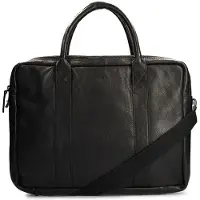Manfield 18 inch zwarte leren laptoptas | Maat Onesize