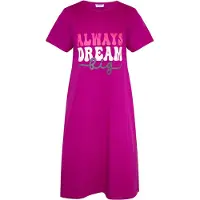Gaubert Essential Dames Nachthemd Korte Mouw - Premium Gekamd Katoen - Always Dream Big - Fuchsia - Maat S - GB-6805