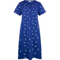 Gaubert Essential Dames Nachthemd Korte Mouw - Premium Gekamd Katoen - All-Over Print Bloemetjes - Blauw - Maat M - GB-6808