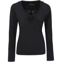 Forplay Shirt met lange mouwen - Kanten omslagtop - L tot XL - voor Vrouwen - zwart - Maat XL