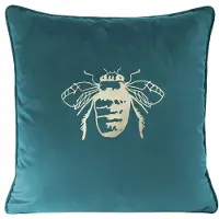 Eurofirany Turquoise Fluweel Kussenhoes 45x45cm met Gouden Bij