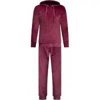 Gaubert Dames Velours Fluweel Huispak Met Capuchon - Loungeset - Joggingpak - Trainingspak - Loungewear Dames - Bordeaux Rood - Maat M - 2602