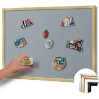 Wallfluent - Grijs Magnetisch Bord in Verschillende Kleuren - 80 cm x 60 cm - Magneetbord met Gouden Frame - Grijze kleur - Memobord voor Keuken - Magnetisch Bord Kindvriendelijk - Magnetisch Wandbord