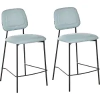 Beliani DUETTE - Barkruk set van 2 - Lichtblauw - Fluweel