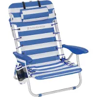 Songmics Opvouwbare strandstoel met kussen, blauw en wit gestreept