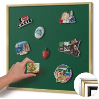 Wallfluent - Groente Magneetbord in Effen Kleuren - 50 cm x 50 cm - Magneetbord met Gouden Frame - Donkergroene kleur - Memobord voor Keuken - Magnetisch Bord Kindvriendelijk - Magnetisch Wandbord