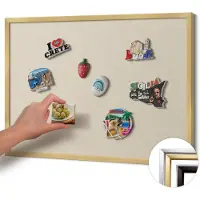 Wallfluent - Beige Magneetbord Met Effen Achtergrond - 70 cm x 50 cm - Magneetbord met Gouden Frame - Lichtbeige kleur - Magnetisch Bord Muurbevestiging - Magnetisch Wandbord - Memobord voor Keuken