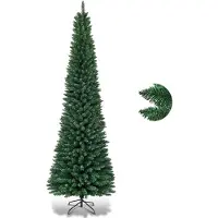 Costway 270 cm kunstkerstboom in potloodvorm - Kerstboom met metalen standaard - kunstboom 1500 pvc takken - groen