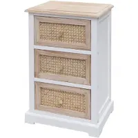 MCW Ladekast -K87, ladekast Kast, hout rotan 63x40x28cm ~ wit, natuurlijke kleur