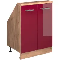 Vicco R-Line Keukenkast voor schuine wand – 60 cm met 2 deuren Rood hoogglans/gouden eik