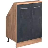 Vicco R-Line Keukenkast voor schuine wand – 60 cm met 2 deuren Zwart beton/goud eiken