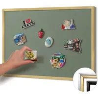 Wallfluent - Olijf Magneetbord in Effen Kleuren - 70 cm x 50 cm - Magneetbord met Gouden Frame - Olijfkleur - Magneetbord met Effen Frame - Magneetbord Multifunctioneel - Magnetisch Bord Decoratief