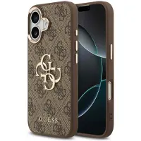 GUESS 4G Metal Logo Backcover voor de Apple iPhone 17 - Gold Edge - Brown