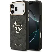 GUESS 4G Metal Logo Backcover voor de Apple iPhone 17 Pro Max - Gold Edge - Black