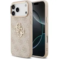 GUESS 4G Metal Logo Backcover voor de Apple iPhone 17 Pro - Gold Edge - Pink