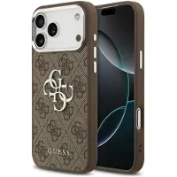 GUESS 4G Metal Logo Backcover voor de Apple iPhone 17 Pro Max - Silver Edge - Brown