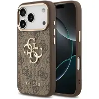 GUESS 4G Metal Logo Backcover voor de Apple iPhone 17 Pro - Gold Edge - Brown
