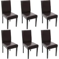 Mendler Set van 6 eetkamerstoelen Keukenstoel Littau ~ leer, bruin, donkere poten