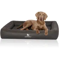 Knuffelwuff orthopedisch hondenbed van met laser doorstikt kunstleer Montego 85 x 65cm zwart