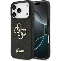 GUESS 4G Metal Logo Glitter Backcover voor de Apple iPhone 17 Pro - Zwart