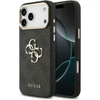 GUESS 4G Metal Logo Backcover voor de Apple iPhone 17 Pro - Gold Edge - Black