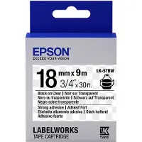 Epson LK-5TBW extra klevende tape zwart op transparant 18 mm (origineel)