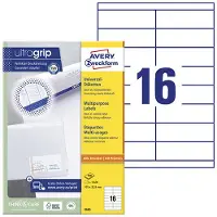 Avery Zweckform AVERY ultragrip Universele etiketten3665 Permanent klevend A4 Wit 105 x 33,8 mm 100 Vellen à 16 Etiketten