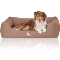 Knuffelwuff orthopedisch hondenbed Leano van velours met handgeweven karakter XL 105 x 75cm lichtbruin