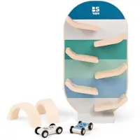 BS Toys Car Track GA528 – Houten Autobaan met 2 Auto’s & 2 Poorten