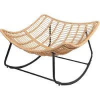 Happy Garden Schommelstoel van kunststof rotan met zwart kussen CINTA