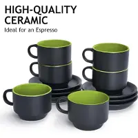 OEM Set van 6 espressobekers, zwart aan de buitenkant, groen aan de binnenkant, van keramiek, inhoud 75 ml