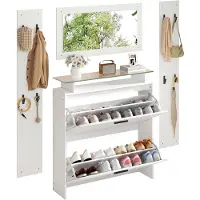 Merax Garderobeset 4-delig met Spiegel Schoenenkast en Kapstok 89.5x23x96.5 cm Wit