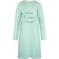 Gaubert Essential Dames Nachthemd Lange Mouw - Premium Gekamd Katoen - Listen to your Heart - Mintgroen - Maat L - GB-6804