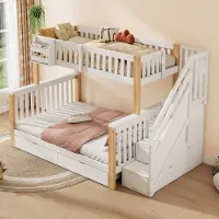 Merax Stapelbed - Kinderbed met opbergmand - met lades - met trap - met kluisje - zonder matras - wit naturel kleur - 140x200cm en 90x200cm