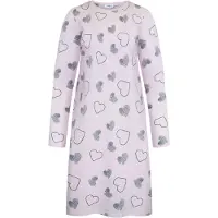 Gaubert Essential Dames Nachthemd Lange Mouw - Premium Gekamd Katoen - All-Over Print Big Hearts - Roze - Maat XXL - GB-6802