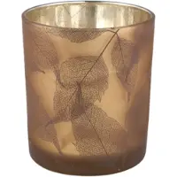 Ptmd collection PTMD Zoeh Brown Glass Tealight Gold Rim Leaves L