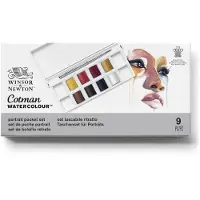 Winsor & Newton 0390670 Cotman Aquarelverf Set – Portrait Pocket Set – 8 Halve Napjes Waterverf – Compact Aquarelpalet met Penseel