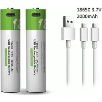 Smartoools 18650 Oplaadbare Li-ion Lithium Batterij Accu USB-C - 2000mAh - 3.7V - Makkelijk oplaadbaar - USB C - Type-C 2-in-1 kabel - 2 Stuks