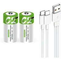 Smartoools Oplaadbare Li-ion Type C batterijen - 1.5 Volt 5000 mWh met USB Type-C Kabel opladen - Duurzame Keuze - Li-ion C batterij - 2 stuks