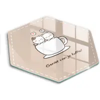 Wallfluent Glazen Snijplanken - Motief: Lekker kopje koffie! Snijplanken Glas - h40 cm - Beige Snijplanken van Glas - Glazen Serveerplank - Glazen Snijplank Voor Keuken - Antislip Glazen Snijplank