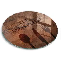 Wallfluent Glazen Snijplanken - Motief: Eet smakelijk! Snijplanken Glas - fi40 cm - Bruin Snijplanken van Glas - Keuken Snijplank Glas - Hygiënische Snijplank van Glas - Antislip Hakplank van Glas